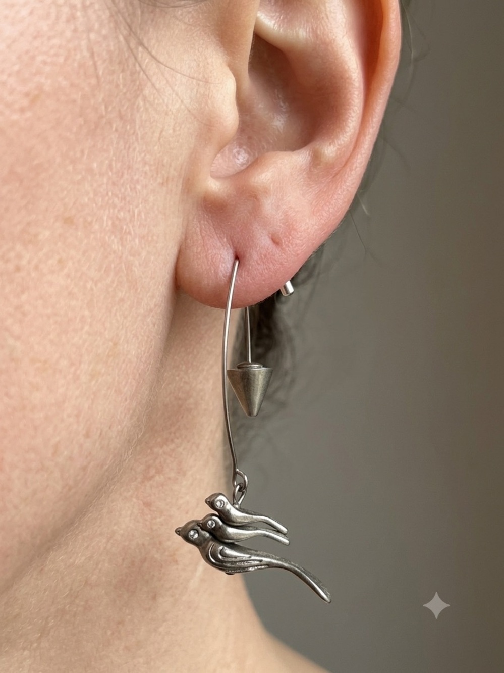 RARE Silver Bird Trio Earrings - Elegant Silver Tone Women’s Jewelry - Picture 7 of 7